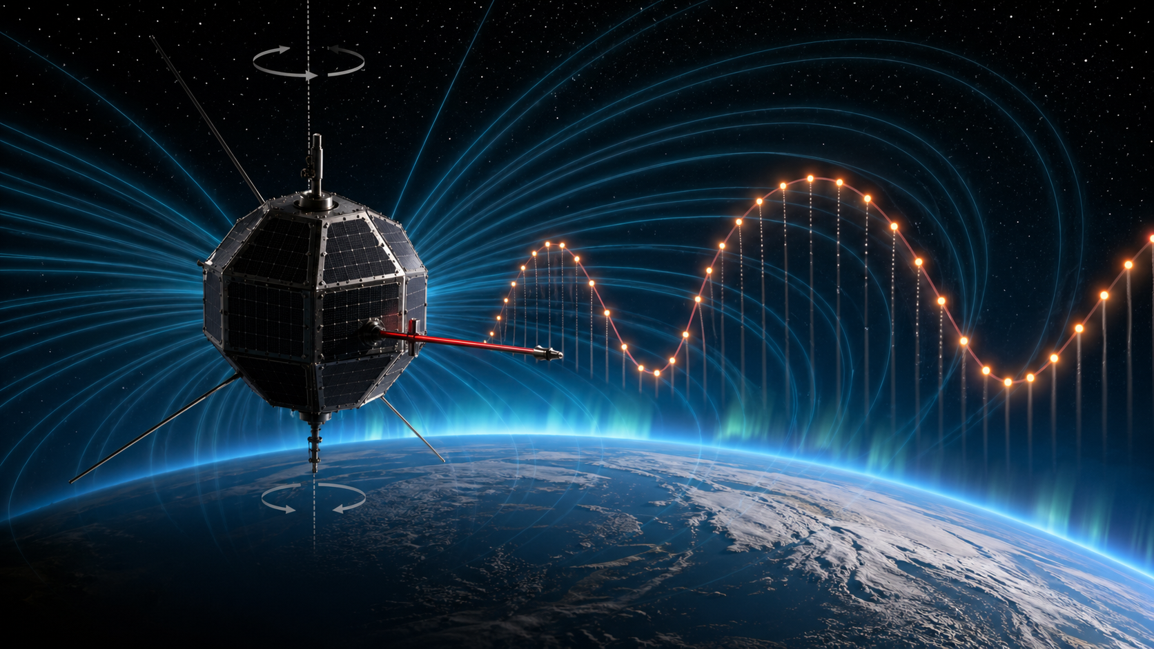 Spinning satellite crossing Earth magnetic field lines with a cosine telemetry trace